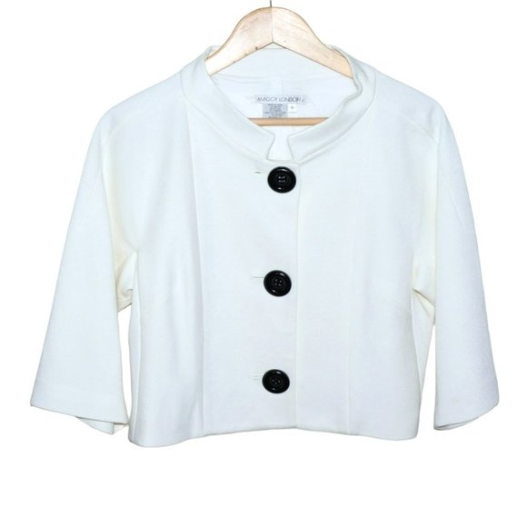 Maggy London Jackets & Blazers - Maggy London Jacket Size 16 White Cropped Topper Three Quarter Sleeve Lined